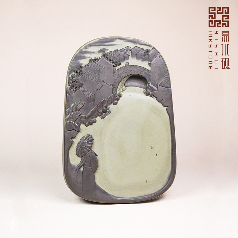 易水硯 精品文房四寶大硯堂墨條磨墨書法專用硯天然原石老坑手工硯臺精品實用收藏禮品主題證書禮盒硯10寸